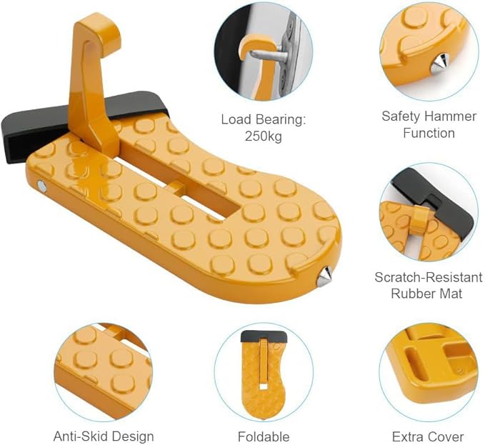 Car Door Step with Glass Breaker Safety Hammer & Roof Rack Access,Foldable Roof Rack Door Step - Fits Most Car, SUV and Truck, Max Load 400 lbs