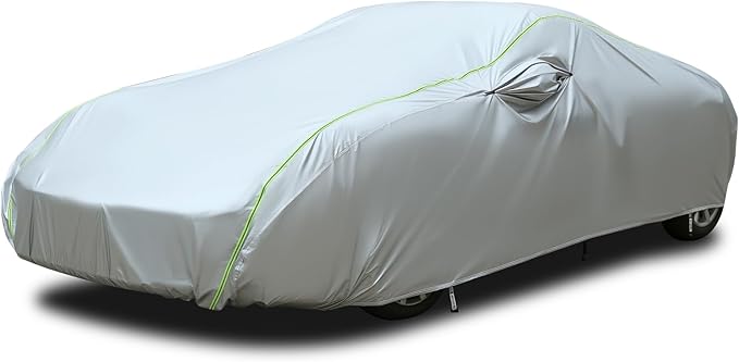 Tecoom Car Cover Waterproof All Weather, Windproof UV Sun Rain Snow Protection Outdoor Full Cover with Top Reflective Strip, Door Zipper, Fit for Coupe/Convertible/Sport Cars (173-182 Inches)