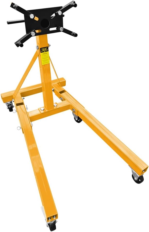 Engine Stand 2000LBS Capacity Engine Hoist Motor Stand 360 Degree Rotating with 6 Casters, 4 Adjustable Arms, Jack Stands with Foldable Frame for Auto Repair, Vehicle Maintenance Yellow