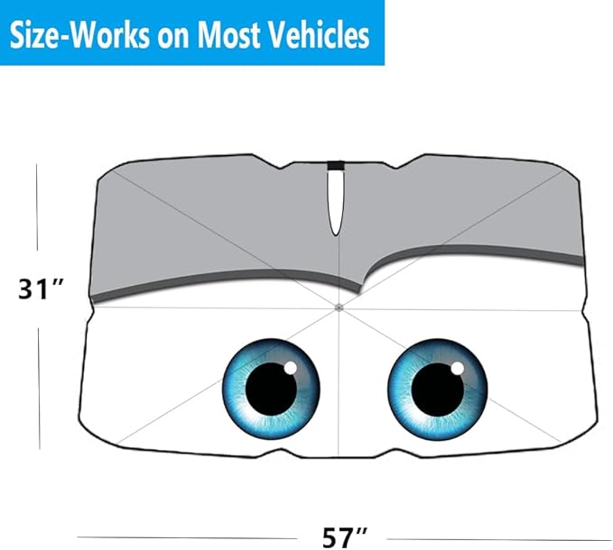Windshield Sun Shade 2025 Car Accessories 100% Blackout Car Front Windsow Shades Umbrella Automotive Sun Visor Block Heat Insulation Protection (Gry Eyes)