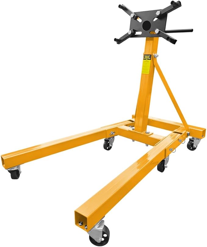 Engine Stand 2000LBS Capacity Engine Hoist Motor Stand 360 Degree Rotating with 6 Casters, 4 Adjustable Arms, Jack Stands with Foldable Frame for Auto Repair, Vehicle Maintenance Yellow