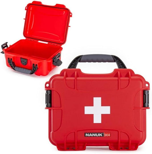 NANUK 904 Waterproof First Aid Box Empty – Durable, Medical First Aid Organizer Case, IP67-Rated, Dustproof, Impact-Resistant, and Floats (8.4" x 6.0" x 3.7") – Red