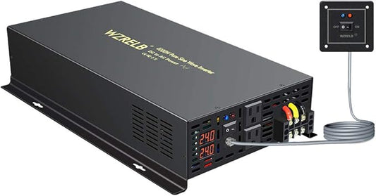 WZRELB 4000W 24VDC 120VAC Pure Sine Wave Power Inverter, 2 AC Outlets, Wired Remote Control, RV