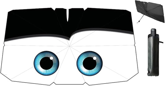 Windshield Sun Shade Eyes Umbrella for Car Front Window Sun Visor for Windshield 2025 Car Summer Accessories 100% Blackout Protect Interior from Sun UV Rays & Heat 57"*31" （Black Eyes）