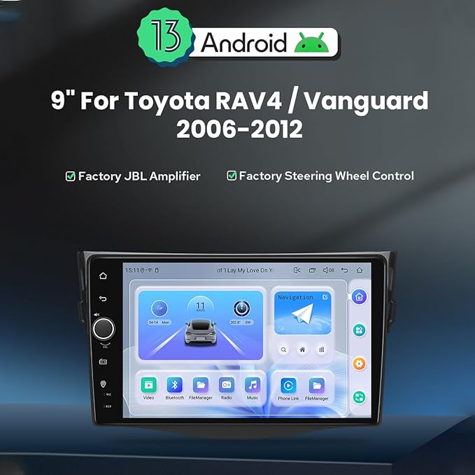 JOYING Car Radio for Toyota Rav4 2006-2012 Android 13 Car Stereo 9 Inch Touch Screen with Wireless CarPlay & Android Auto, GPS Navigation, SWC, Mirror Link, AM/FM Radio(JY-TT164N8)