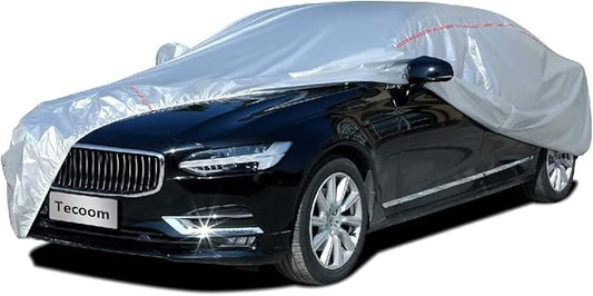 Tecoom Hard Shell Full Car Cover for All Weather, Oxford Material, Door Zipper Design, Waterproof UV-Proof Windproof Indoor Outdoor Fit 160-172 Inches Hatchback