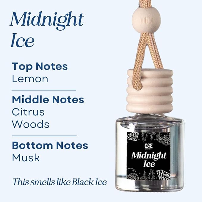 CANDECraftCo Car Air Hanging Fragrance Oil, Car Auto Freshener for Essential Oils, Scents Fragrance Aromatherapy Automobile Diffuser, Long Lasting (Tuscan Leather & Midnight Ice)