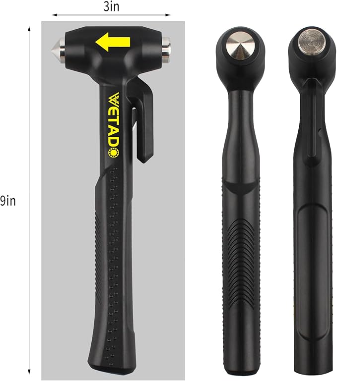 Wetado Car Safety Hammer Set, Seat Belt Cutter and Window Hammer Tool, Emergency Escape Tool Car Escape Tool 2-in-1 Seatbelt Cutter and Window Breaker, Glass Breaker Car Accessories Black