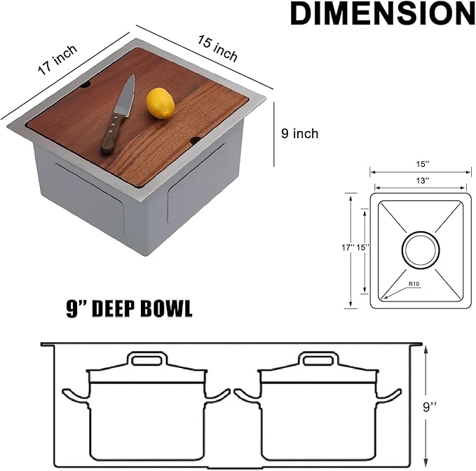 15x17 Inch Undermount Bar Sink,15 Inch Top mount Small Kitchen Stainless Steel Rectangular 16 Gauge Single Bowl Prep Wet RV Sink Workstation with Strainer Drain