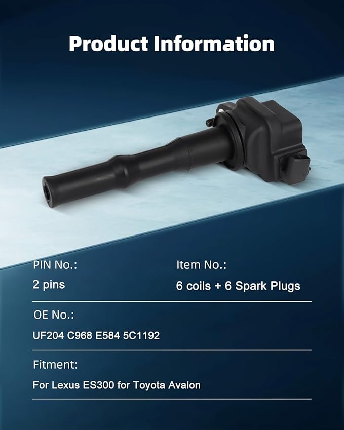ECCPP 6 ignition coils with 6 iridium Spark Plugs UF204,coils packs,for Toyota Avalon 1995,Camry 1994-1995 & for Lexus ES300 1994 1995 V6 3.0L UF204