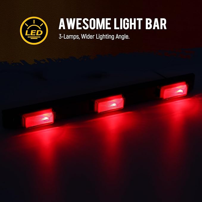 Partsam [DOT Approved] 17" Inch Red LED Truck Trailer Identification Light Bar, Waterproof Sealed 3 Lights Bar 12V Replacement for F150 F250 F350 RAM 1500 2500 3500 Silverado Sierra