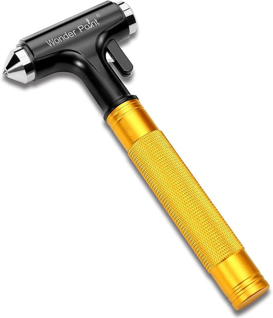 Premium Car Glass Breaker with Seat Belt Cutter - Automotive Safety Hammer - Emergecy Escape Tool, Car Autoaccessory Metal Window Hammer, Vehicle Hard Aluminium Alloy Head Design(Yellow)
