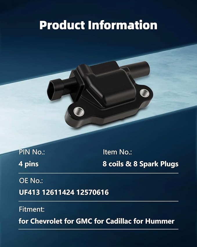 ECCPP 8 ignition coils with 8 iridium Spark Plugs,D510C,for Chevrolet for GMC CadillacCamaro Corvette Express Impala CTS Rainier Avalanche for Silverado Suburban Savana