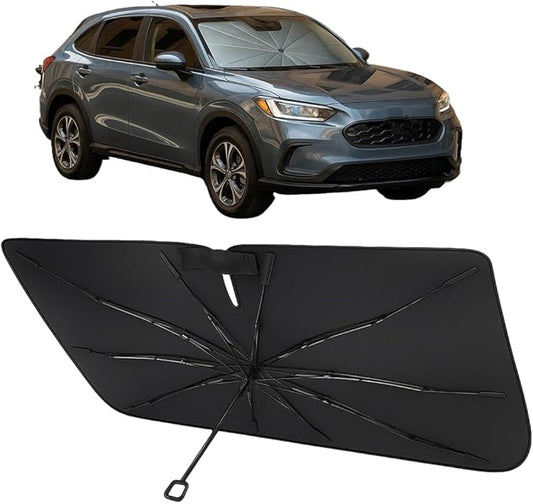 Proadsy Windshield Sun Shade Umbrella for Honda HRV HR-V 2024-2025 2026 Foldable Car Umbrella Sunshade with Soft TPU Handle Spring Structure Crystal Cooling Material Protect Car from Rays & Heat