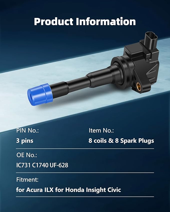 ECCPP 8 ignition coils with 8 iridium Spark Plugs,6619 coils packs,fUF627 for Honda 2010 2011 Insight L4 1.3L and 2012 Insight 1.5L 5C1797,52-2152,IC731,C1740,UF-628 30521-RBJ-003
