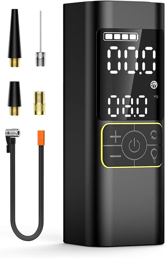 Tire Inflator Portable Air Compressor for Car, Bicycle, Motorcycle, Ball, with Tire Pressure Gauge and Storage Bag