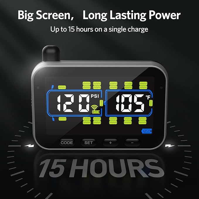 GUTA Trailer Tire Pressure Monitoring System, RV Tire Pressure Monitor with 4 Sensors, 6 Alert Modes, Power Saving Mode, Large Color Display, Long Sensing Distance, 0-188PSI TPMS for RV Trailer Semi