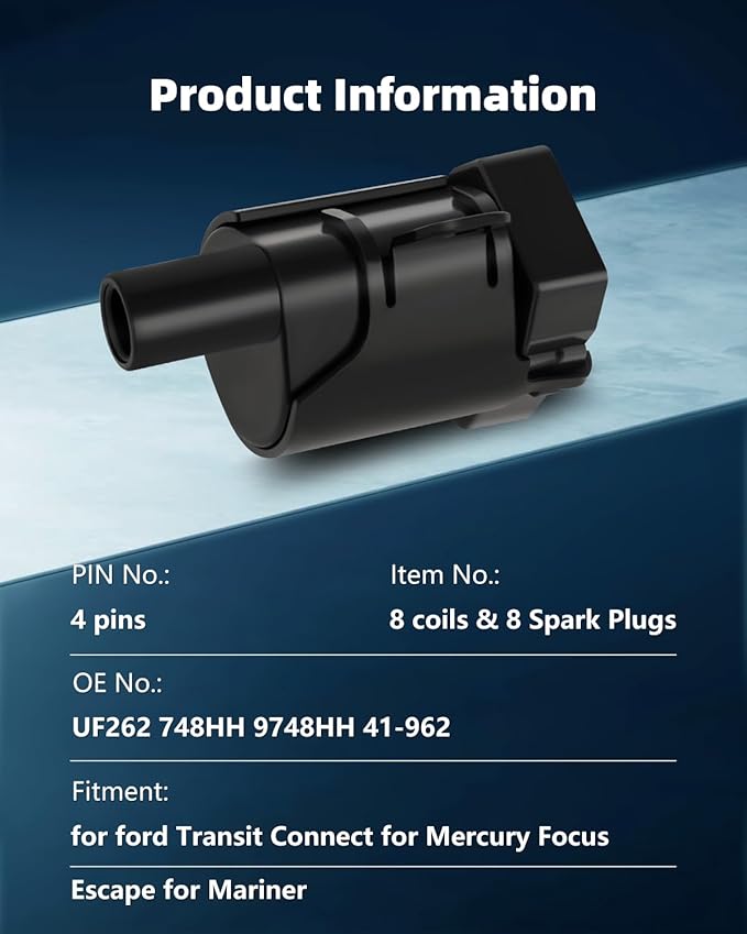 ECCPP 12622553 1 8 ignition coils with 8 iridium Spark Plugs for Chevrolet for Buick for Cadillac Tahoe Rainier Escalade Ascender 4.8L 5.3L 6.0L ‎UF262 748HH 9748HH 41-962