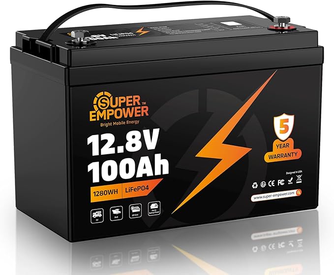 12V 100Ah LiFePO4 Lithium Battery- BCI Group 27, Deep Cycle RV LiFePO4 Battery with Low-Temp Protection, 100A BMS, 1280Wh, Max.15000 Cycles, 10-Year Lifespan for RV, Solar, Trolling Motor, Marine