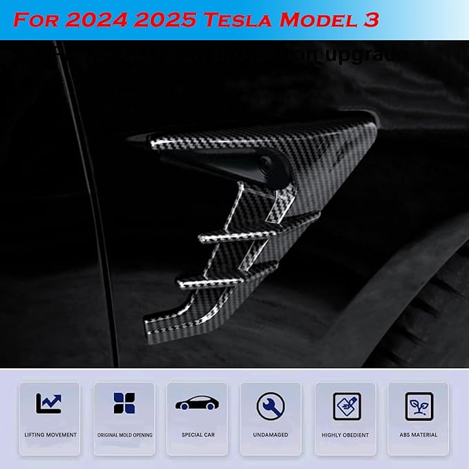 YHCDSEA for 2024 2025 Tesla Model 3 HW4.0 Side Camera Indicator Protection Cover Decoration Accessories fit for Tesla Model 3 with HW4.0 (Glossy Carbon Fiber Pattern)