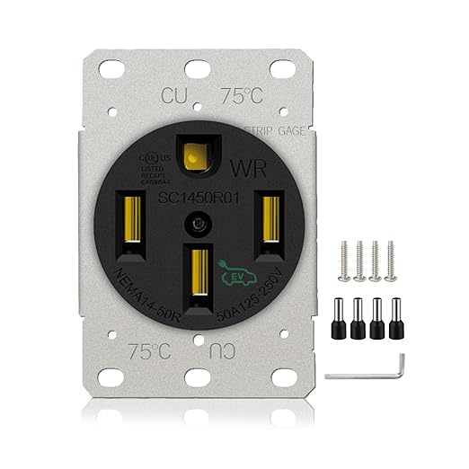 UL Listed NEMA 14-50R EV Charging Outlet 50 Amp 125/250V, Weather-Resistant, Industrial Grade, Heavy Duty Flush Mounting Receptacle for Electric Vehicle , RV Power, Welder