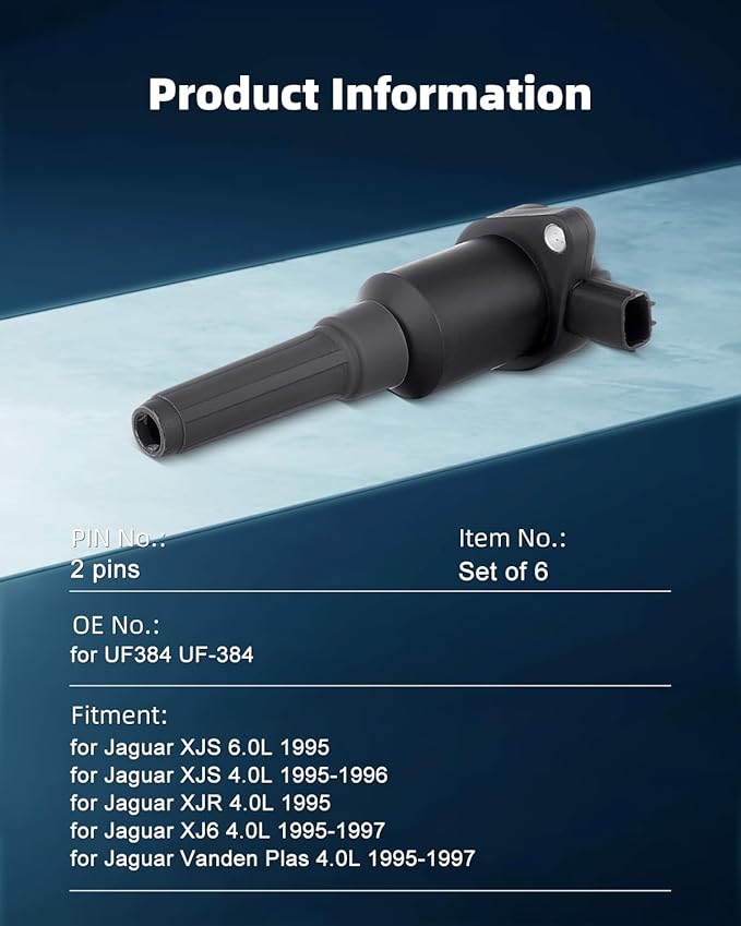 ECCPP Portable Spare Car Ignition Coils Compatible for Jaguar XJ6/XJR/XJS/Vanden Plas 1995-1997 Replacement for UF384 for Travel, Transportation and Repair (Pack of 6)