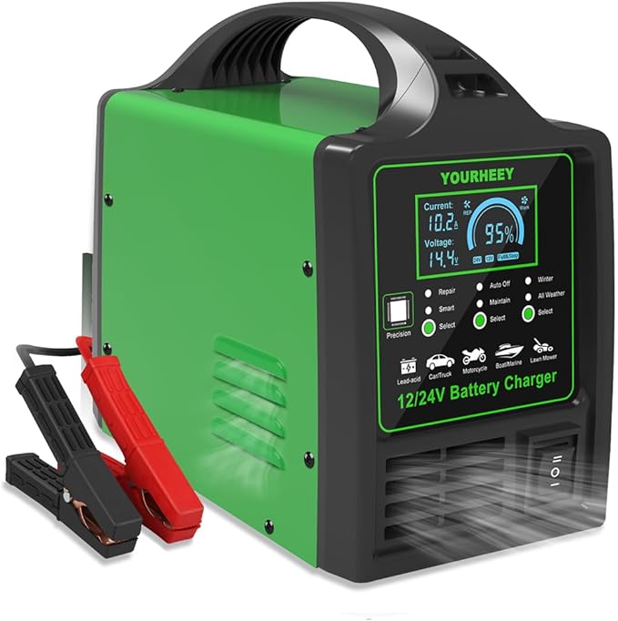 12V/24V Heavy Duty Car Battery Charger, 0-15A Smart Trickle Charger Automatic Battery Maintainer Desulfator with Auto Shutoffs, Repair & Winter Mode, Fast/Slow Rates for Boat, Motorcycle, Lawn Mower