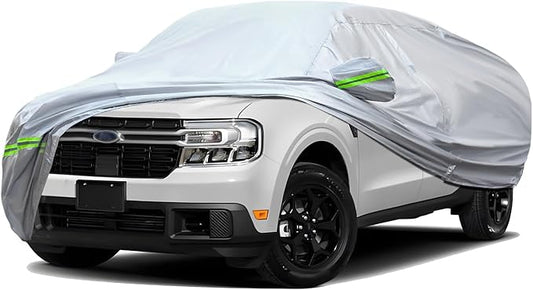TUCAREST 6-Layers Premium Heavy Outdoor Pickup Full Car Cover Hard Shell Zipper Design Waterproof All Weather Weatherproof UV Sun Protection Snow Dust Storm Resistant with Straps(Fit for UP 180"-206")