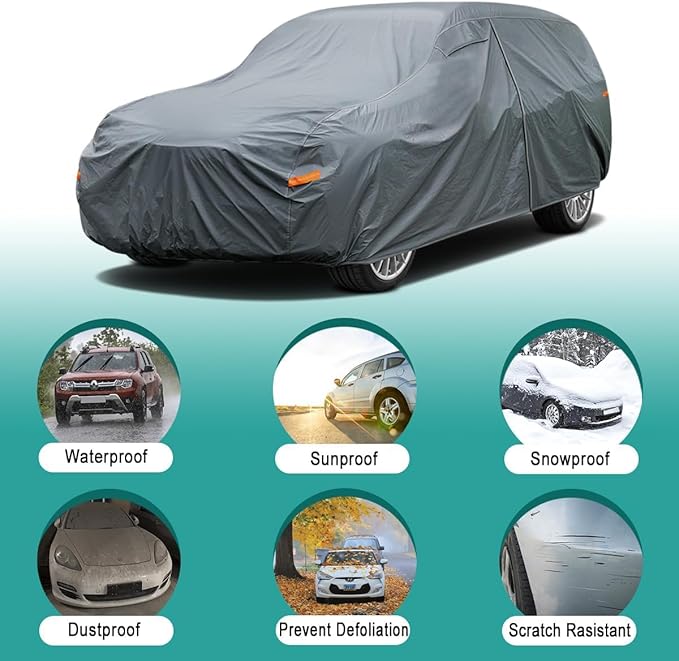 16 Layers Large SUV Car Cover Waterproof All Weather Heavy Duty, Universal Fit Toyota Sequoia, Chevrolet Tahoe, Ford Expedition, Cadillac Escalade, Lincoln Navigator, GMC Envoy Yukon etc.