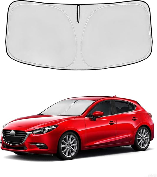 Windshield Sun Shade for Mazda 3 2014-2018 Double Layer 240T Front Window Shade Custom Fit Mazda 3 Sun Visor Foldable Shade Blocks UV Rays Summer Must Have Car Accessories