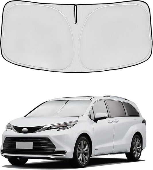 Windshield Sun Shade for Toyota Sienna 2021-2025 Double Layer 240T Front Window Shade Custom Fit Sienna Sun Visor Foldable Shade Blocks UV Rays Summer Must Have Car Accessories