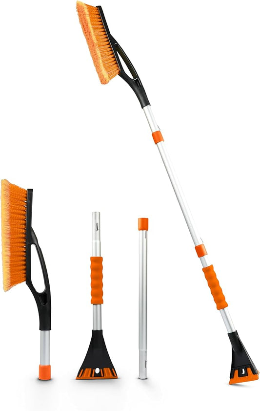 EcoNour 43" Ice Scrapers for Car Windshield Extendable | 3 Parts Detachable Telescopic Snow Brush for Car, Trucks, SUV | Long Snow Scraper with Brush | Car Winter Accessories