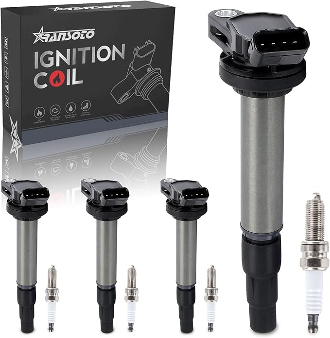 RANSOTO Ignition Coil Pack UF596 & Iridium Spark Plug 4912 Compatible with 2009-2015 Toyota Corolla Prius Matrix, Pontiac Vibe, Scion xD, Lexus CT200h 1.8L Replaces UF619 Set of 4
