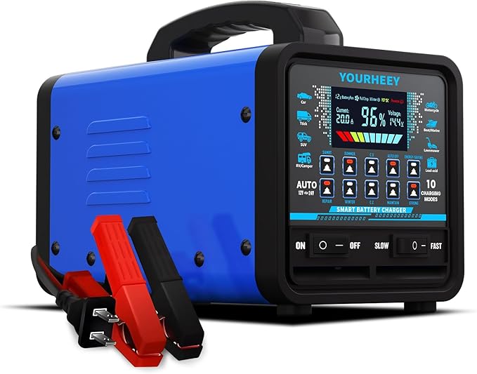 2026 Upgraded 12V/24V 0-20A Heavy Duty Battery Charger/Maintainer with Auto Shutoff, Repair & Winter Mode, 10 Modes & Color Screen for Car, Truck, Motorcycle, RV, Boat, Lawn Mower, Deep Cycle Chargers