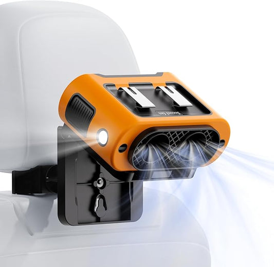 Socool 14500mAh Portable Car Fan Rechargeable Battery Opearated, Clip on Car Seat Headrest 360 Rotatable, 5-Speed Backseat Fans for Baby Rear Facing Cooling with Dual Air Outlets for SUV RV Truck