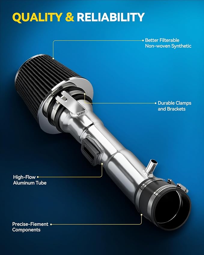 PHILTOP Cold Air Intake System Aluminum Polished Black High Flow Replacement for 2009-2019 Nissan 350Z 3.7L V6, 2008-2013 InFiniti G37 3.7L V6, High Performance Filters