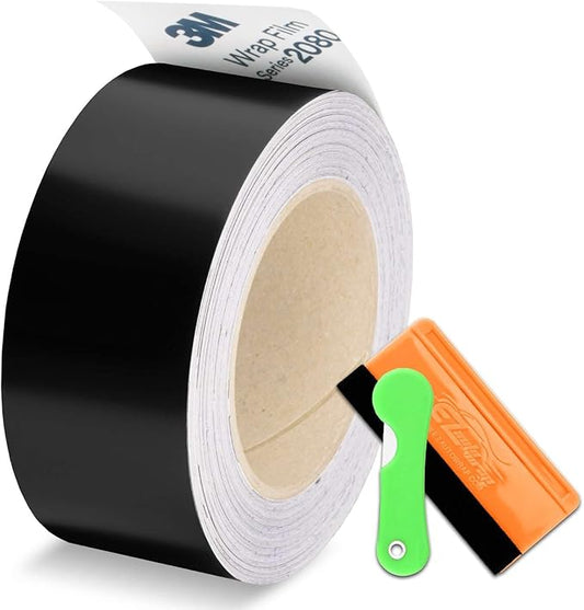 3M 2080 S12 Satin Black Vinyl Wrap Kit for Black Out Chrome Delete Window Trim Door Trim with Tool Kit 2" x 50Ft
