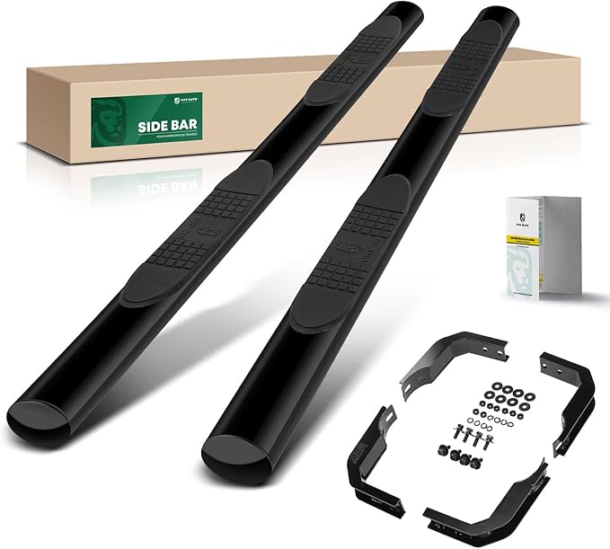 YHTAUTO 4 Inch Running Boards Side Steps Compatible with Nissan Frontier 2005-2024, Crew Cab, Oval Straight Carbon Steel Black Powder, Truck Cab Side Step Rails Off-Road Exterior Accessories, Set of 2