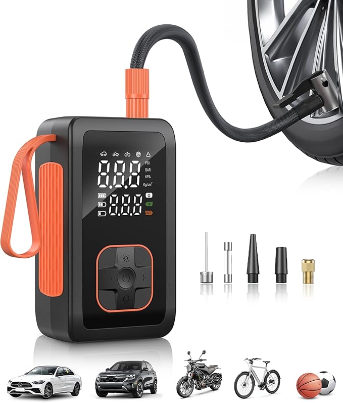 Tire Inflator Portable Air Compressor, 150PSI & 3X Faster Cordless Air Pump for Car Tires with LED Light, Tire Pump with Cigarette Lighter Plug for Cars, Motorcycles, Bicycles, Balls(Black)