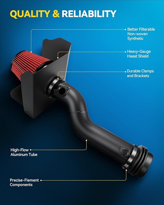 PHILTOP High Performance Aluminum Cold Air Intake System Kit with Filter for 2016 2017 2018 2019 2020 Tacoma 3.5L Increase Acceleration and Engine Growl, Horse Power and Torque