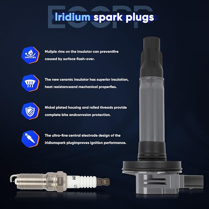 ECCPP UF553 6 ignition coils with 6 iridium Spark Plugs for ford for Lincoln Edge Flex F150 Explorer Fusion Taurus MKS MKX MKZ CX-9 3.5L 3.7L V6 2007-2017 DG-520 UF553 UF-553