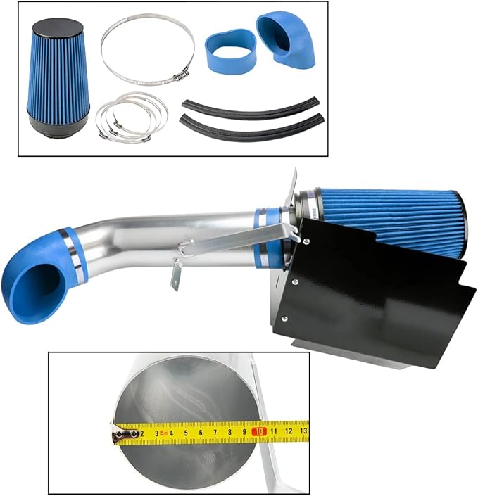PHILTOP 4" Cold Air Intake Kit System + Heat Shield Compatible with GMC/Chevy 1999-2006 V8 4.8L/5.3L/6.0L Silverado/Sierra 1500/2500/3500, High Performance, Blue
