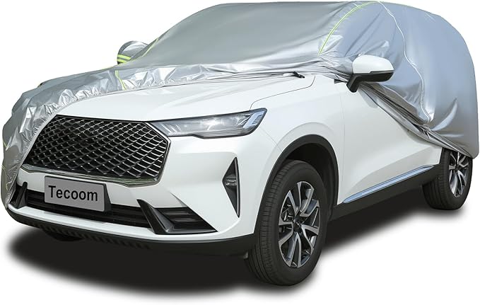 Tecoom SUV Car Cover Waterproof All Weather, Outdoor & Indoor Full Exterior Windproof UV Sun Rain Snow Hail Protection Covers with Zipper Door & Lock, Fit for SUV 216-230 Inches