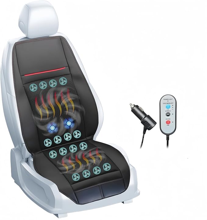 2025 Upgraded Cooling Car Seat Cover with Massage, 12V Cooling Seat Cushion for Summer, 16 Fans 3-in-1 Winter and Ac Ventilated Seat Covers for Truck SUV Car Universal Fit