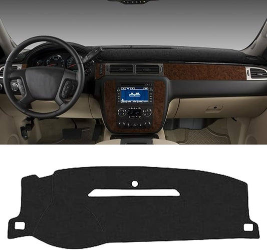 Dash Cover for 2007-2013 Chevy Silverado Sierra,2007-2014 Chevy Tahoe Suburban Denali Avalanche,GMC Yukon/XL Without Dash Speaker&Only One Glove Box Accessories Polyester Dashboard Cover