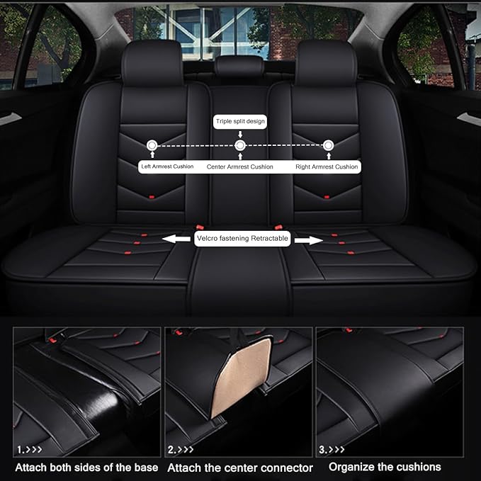 5 Seat Covers for Honda Civic 2003-2026 Leather Waterproof Breathable Car Seat Covers, Interior Accessories Seat Cover Cushion Airbag Compatible (Black, Standard)