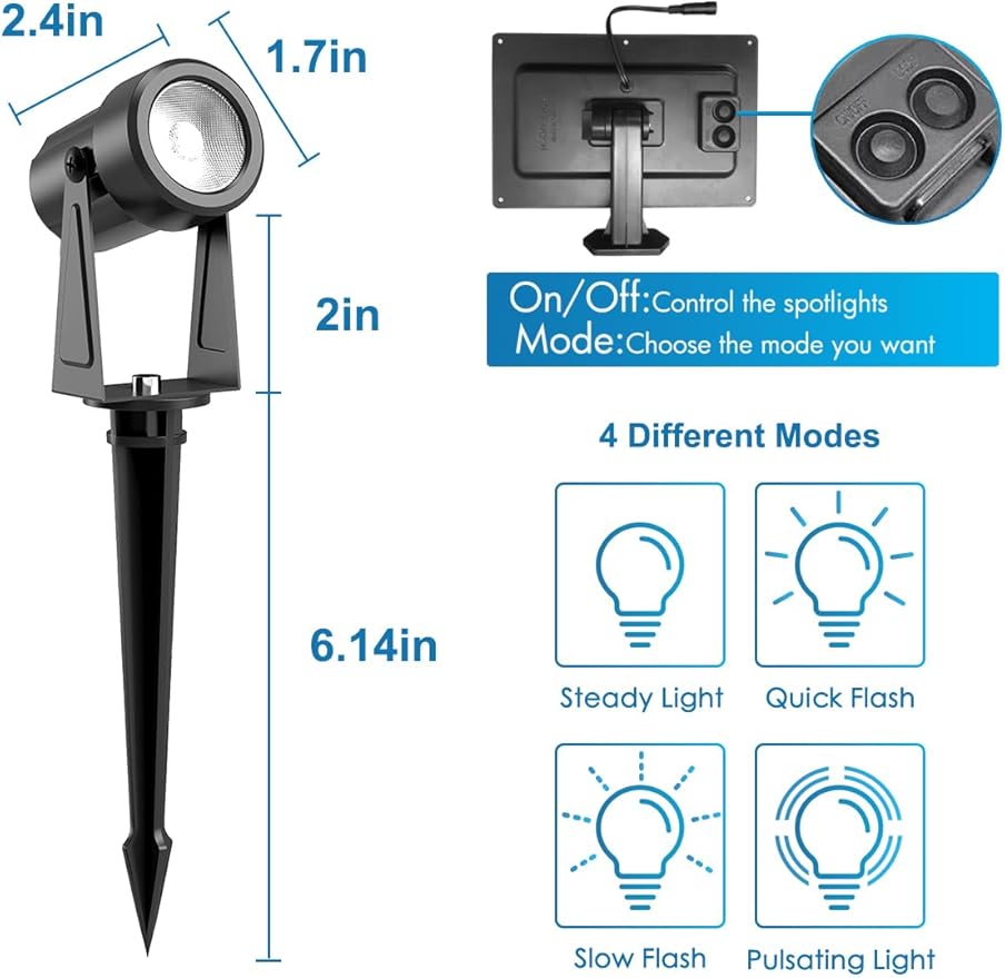 ZYAN Solar Landscape Spot Lights Outdoor 48ft Cable 12W Monocrystalline Panels & USB-C Powered 10800mAh All-Night Lighting Auto Dusk to Dawn IP65 Waterproof Warm White LED Uplights Yard Pathway Tree