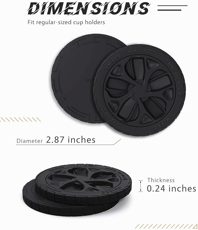 UMIRRO Car Coasters for Cup Holder, Cute Car Interior Decor Accessories, Small Fun Gifts for Men, Dad, Husband, Him, Friend, Birthday Gift Ideas for Women, Mom, 2.87", 2 Pack, Black