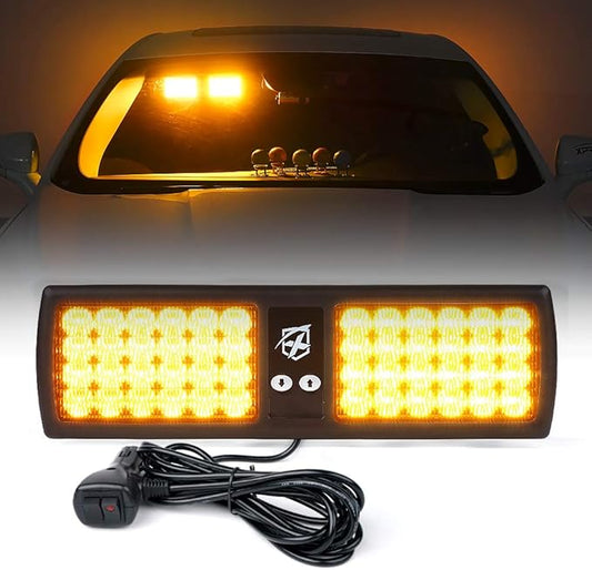 Xprite Amber 48LED Visor Strobe Flashing Lights Interior Windshield Sunshield Hazard Warning Lights for Law Enforcement Emergency Vehicles Trucks