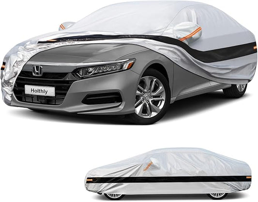 10 Layer Car Cover Waterproof All Weather for Sedan,100% Waterproof Outdoor Car Covers for Automobiles Rain Sun Protection. Custom Fit for Midsized Car Toyota Camry,Honda Accord, etc